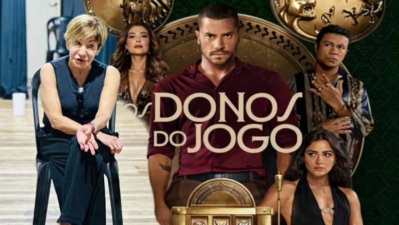 Montagem colorida de Fátima Toledo e o cartaz da série Os Donos do Jogo - Metrópoles