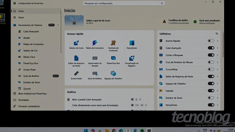 O novo Guia de Atalhos do PowerToys 0.100 (imagem: Emerson Alecrim/Tecnoblog)
