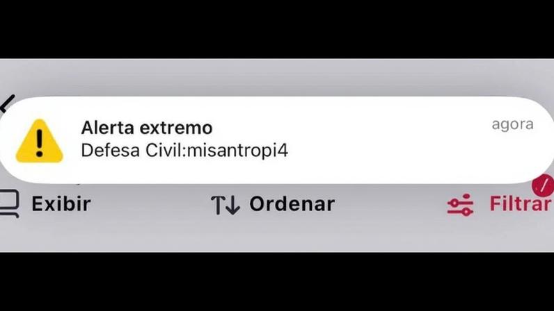 Print de aviso de alerta da Defesa Civil. Print Marcelo Brandão