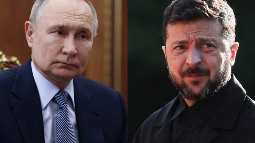 Presidente russo, Vladimir Putin, e presidente ucraniano, Volodymyr Zelensky — Foto: Sputnik/Mikhail Metzel/Pool; Piroschka Van De Wouw via Reuters