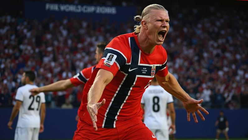 Erling Haaland após gol marcado contra o Iraque na Copa do Mundo (Foto: Justin Setterfield / Getty Images via AFP)