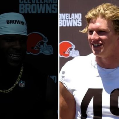 Carson Schwesinger e Raheim Sanders dos Browns são batizados em evento de culto