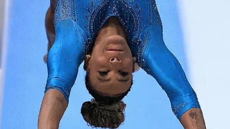 Rebeca Andrade durante salto no Pan-Americano Pan-Americano de Ginástica Artística, no Rio de Janeiro