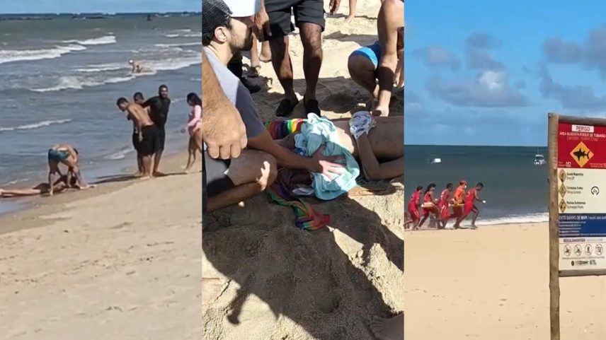 Resgate de menino mordido por tubarão na Praia de Piedade — Foto: Reprodução/Instagram