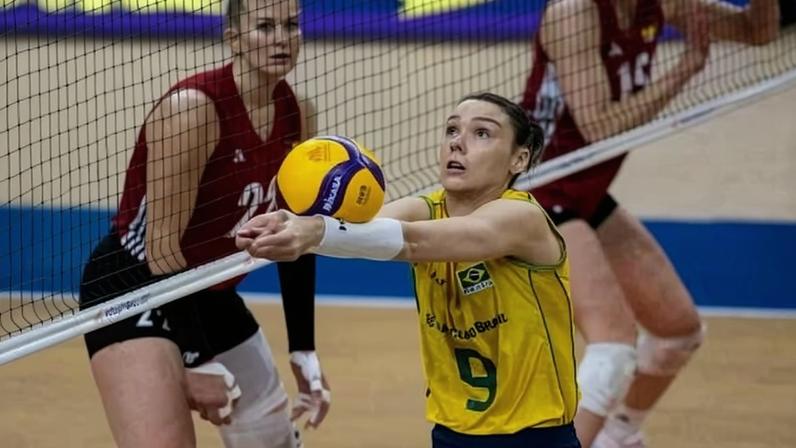 Roberta em ação na partida entre Alemanha x Brasil pela Liga das Nações