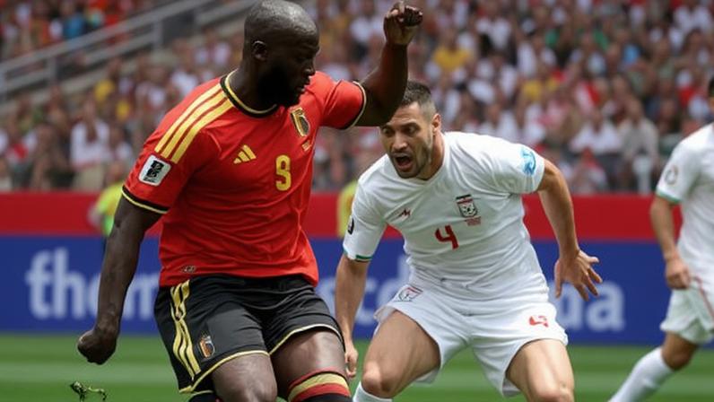 Romelu Lukaku, da Bélgica, protege a bola durante partida contra o Irã na Copa do Mundo