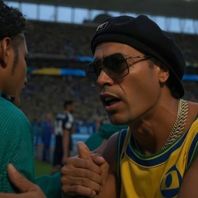 Ronaldinho Gaúcho acompanha Brasil x Escócia à beira do campo