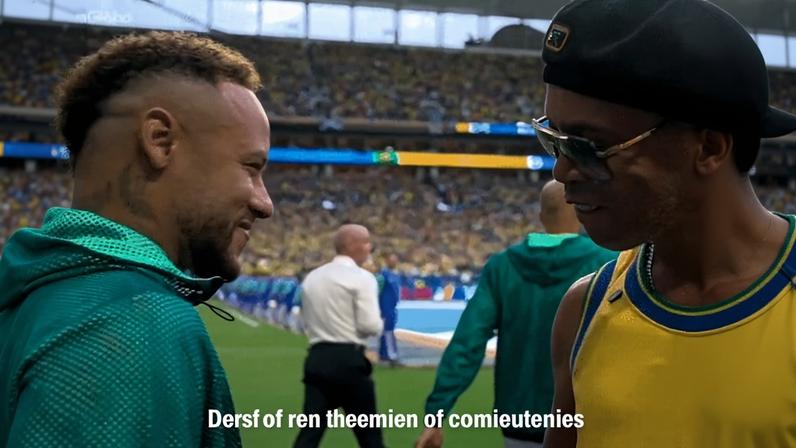 Ronaldinho Gaúcho cumprimentou os jogadores do Brasil antes da partida contra a Escócia na Copa do Mundo