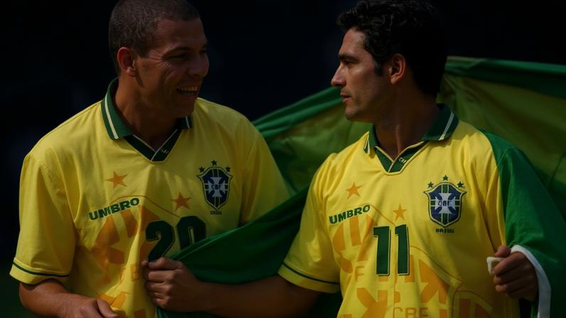 Ronaldo e Romário na comemoração do título do tetracampeonato mundial na Copa de 1994