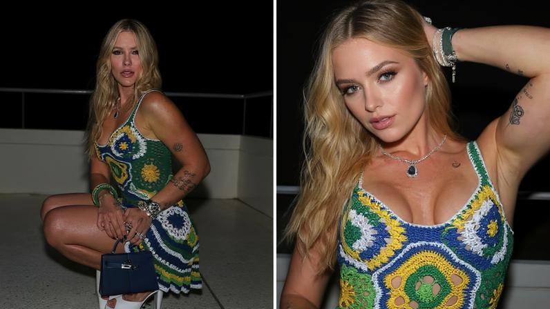 Virginia aposta em look de crochê com bolsa de luxo pra jogo do Brasil — Foto: Reprodução/ Instagram