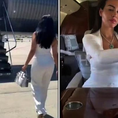 Georgina Rodríguez exibe rotina de beleza no jatinho avaliado em R$360 milhões