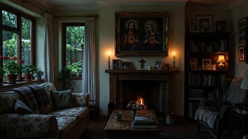 Quadro com os corações de Jesus e Maria era presença comum nas casas até algum tempo atrás. (Foto: Imagem criada utilizando Flow/Gazeta do Povo)