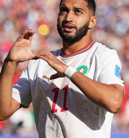 Saibari comemora gol de Marrocos sobre a Escócia em jogo da Copa do Mundo