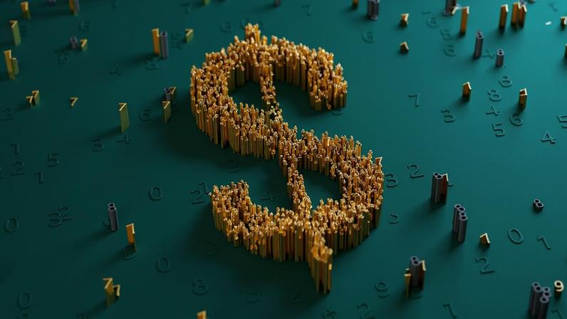 simbolo do dólar emergindo de placa de computador