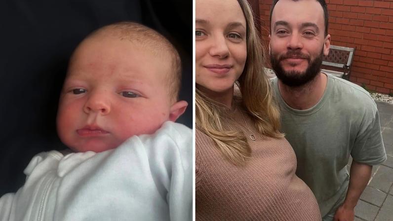 O bebê Alex, a influenciadora Stacey Hatfield e o marido Nathan — Foto: reprodução/Instagram
