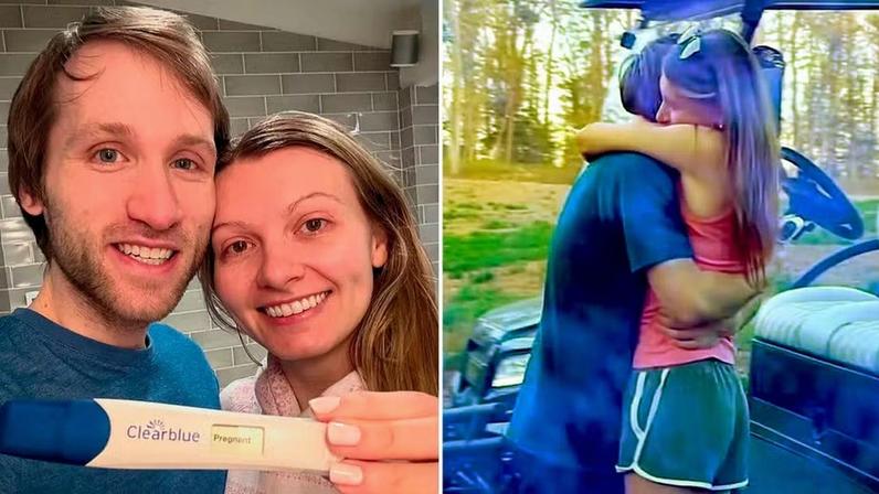 Jesse Ridgway e a esposa Ashley quando descobriram a gravidez do primeiro filho e quando optaram pela interrupção da gravidez — Foto: reprodução/Instagram