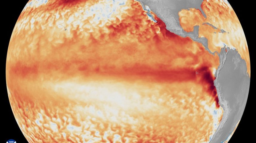 Imagens de satélite mostrando a diferença entre as temperaturas médias da superfície do mar no Equador, no Oceano Pacífico tropical (representadas por vários tons de vermelho e laranja para indicar o calor), durante a primeira semana de junho de 2026, e a linha de base usada pelo programa Coral Reef Watch da NOAA
