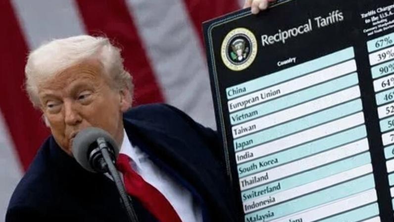 Presidente dos EUA, Donald Trump, durante anúncio de tarifas na Casa Branca