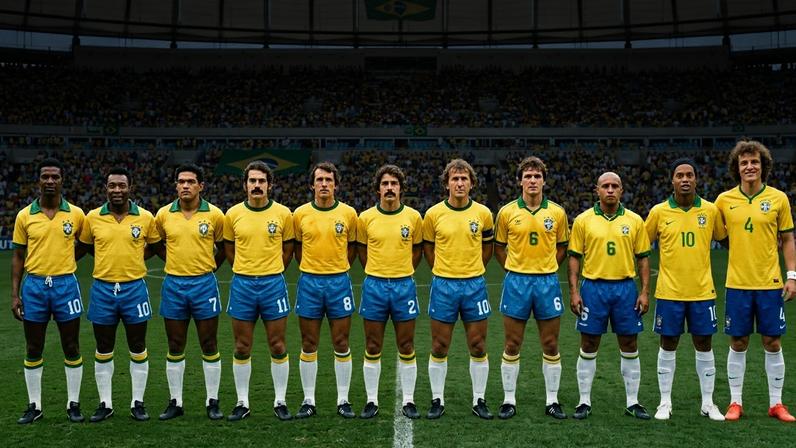 Seleção dos jogadores brasileiros que marcaram gols de falta em Copas do Mundo — Foto: Imagem produzida com auxílio de IA