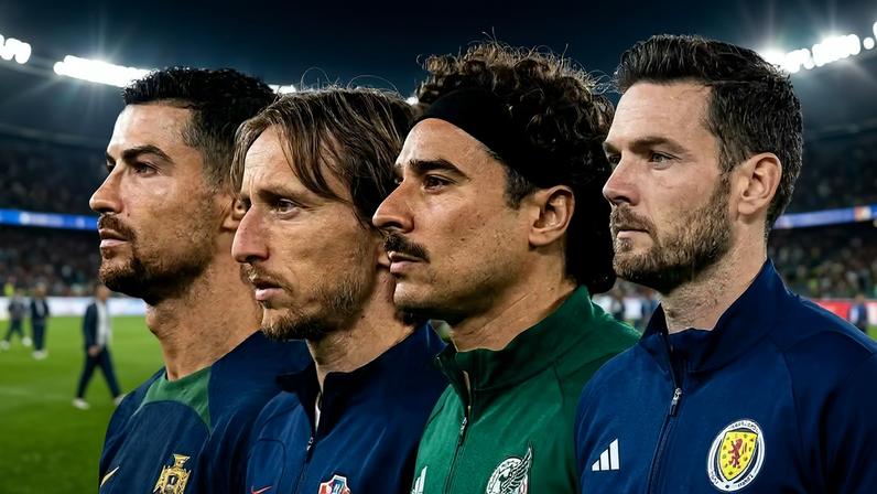 Cristiano Ronaldo, Luka Modric, Guillermo Ochoa e Craig Gordon — Foto: Imagem produzida com auxílio de IA