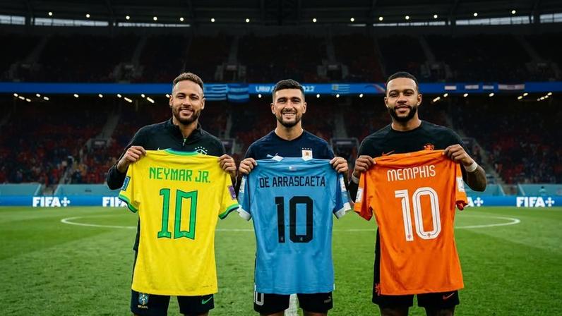 Brasileirão terá três camisas 10 na Copa do Mundo — Foto: Imagem criada com Inteligência Artificial