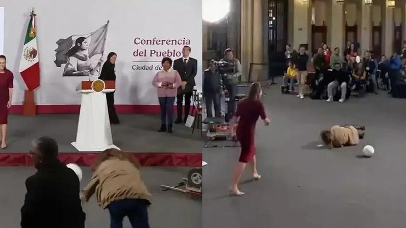 Jornalista cai ao tentar pegar bola lançada pelo presidente do México