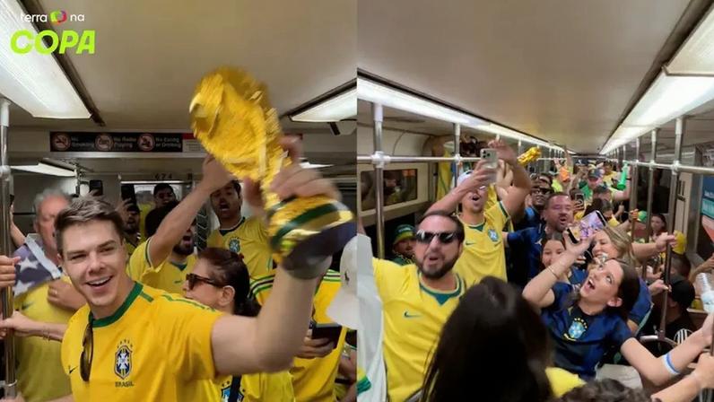 Brasileiros pintam metrô dos EUA de verde e amarelo antes de Brasil x Haiti