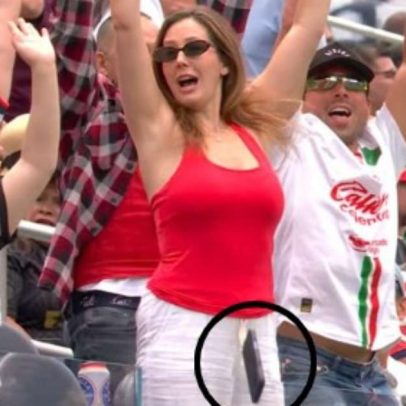 Torcedora se empolga na onda e perde o celular no Canadá x África do Sul