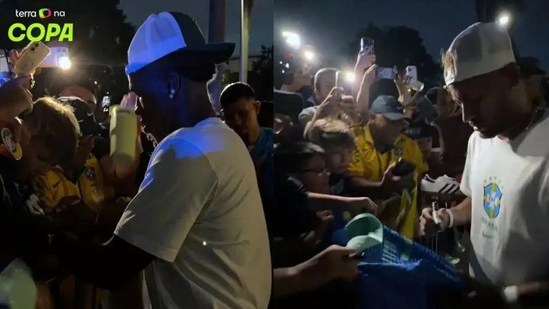 Brasileiros em Miami buscam fotos e autógrafos de Neymar e Vini Jr
