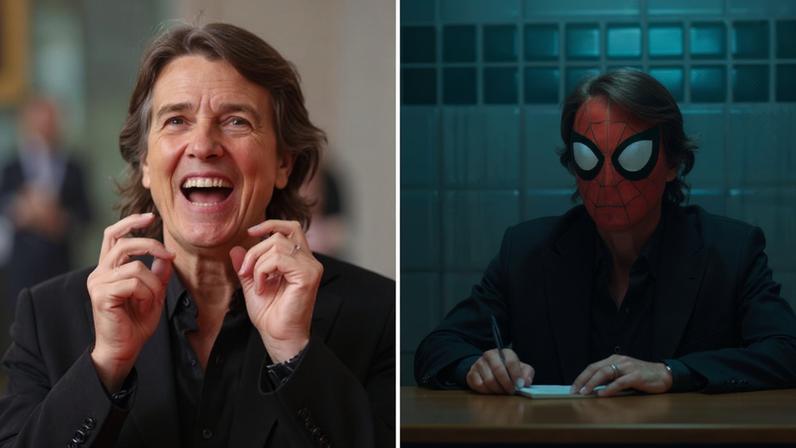 O astro Tom Cruise e cena de 'Homem-Aranha no Aranhaverso' (2018)
