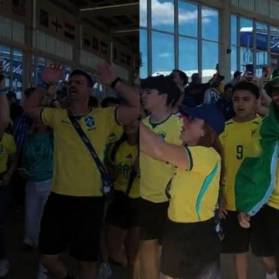 Torcida toma conta do estádio no esquenta da estreia do Brasil na Copa