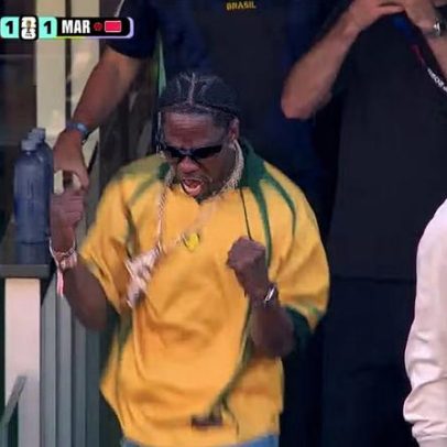 Travis Scott comemora golaço de Vinícius Jr. pelo Brasil contra o Marrocos