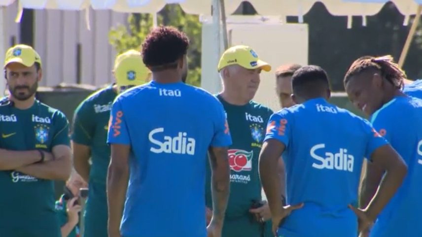 Convocado no lugar de Wesley, Éderson integra treino da seleção em Nova Jersey — Foto: Reprodução/TV Globo