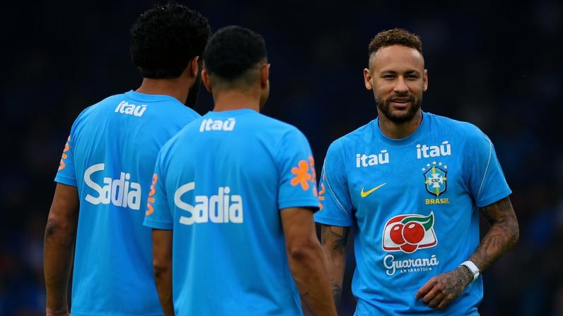 Brazil's Neymar Jr. and teammates during training