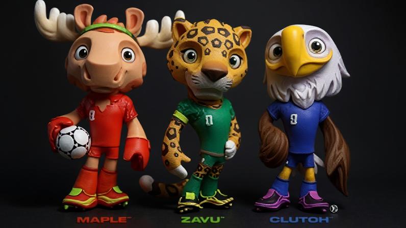 O alce Maple, o jaguar Zayu e a águia-careca Clutch são as mascotes da Copa do Mundo de 2026 (Divulgação/Fifa)