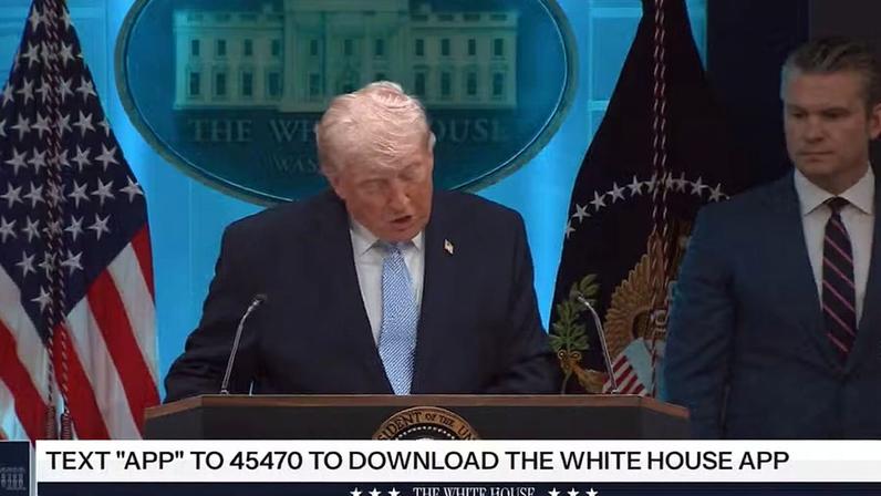 Trump durante coletiva sobre o conflito no Irã — Foto: Reprodução/Youtube