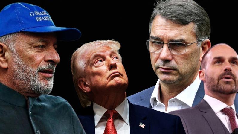 Montagem com Lula, Trump e Flávio Bolsonaro -- Metrópoles