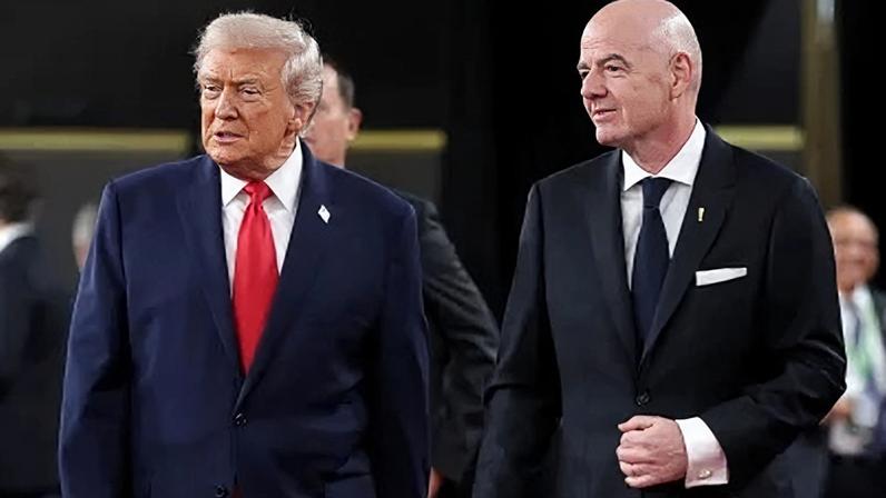 Trump e Infantino chegando ao sorteio da Copa do Mundo 2026
