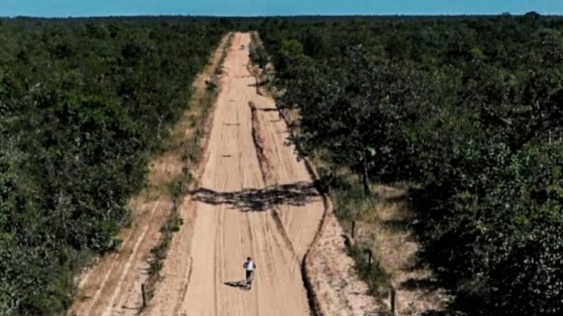 Expedição atravessa estrada no Parque Nacional Grande Sertão Veredas
