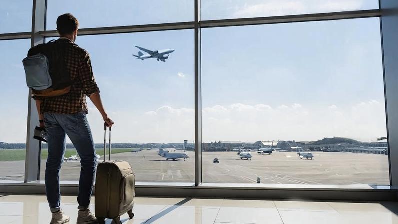 Turista com mala no aeroporto