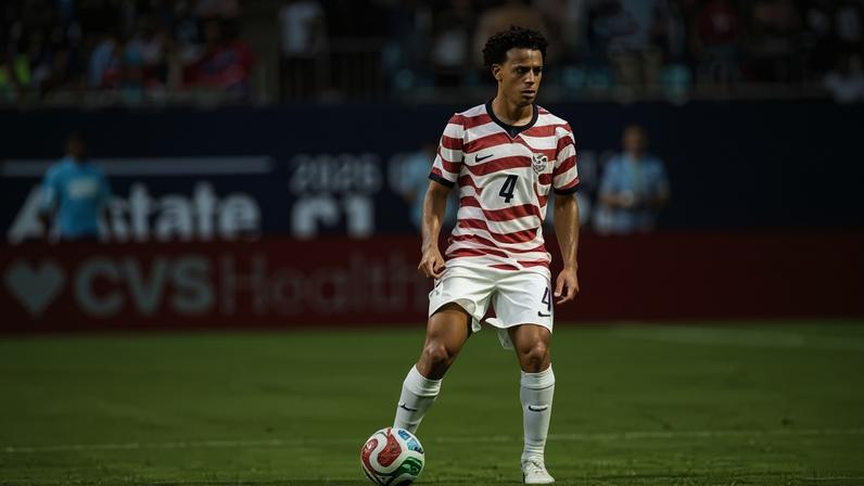 Tyler Adams controla a bola durante um amistoso contra o Senegal no Bank of America Stadium, em 31 de maio, em Charlotte, Carolina do Norte