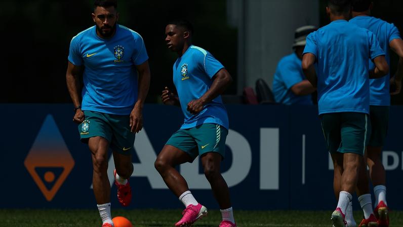 Brazil's Bremer and teammates during training