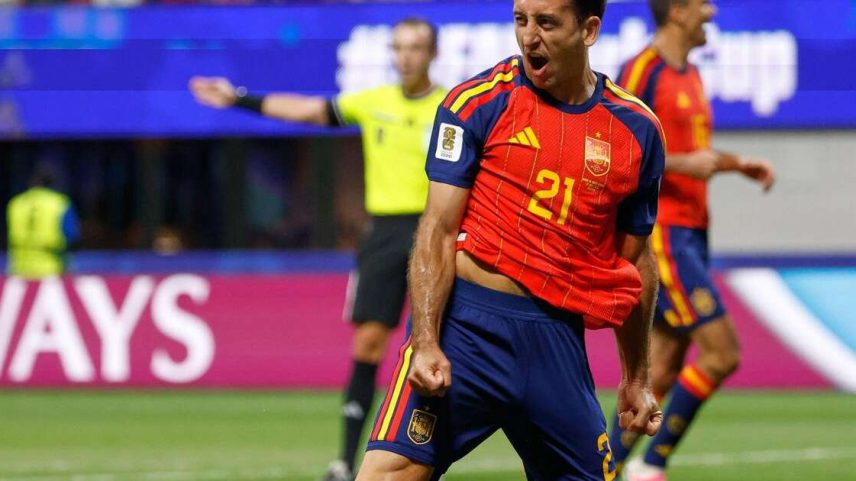 Mikel Oyarzabal (Espanha) celebrando seu gol contra a Arábia Saudita, no dia 21.06.2026.