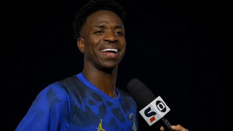 Vini Jr. assume protagonismo na Seleção — Foto: Jornal Nacional / Reprodução