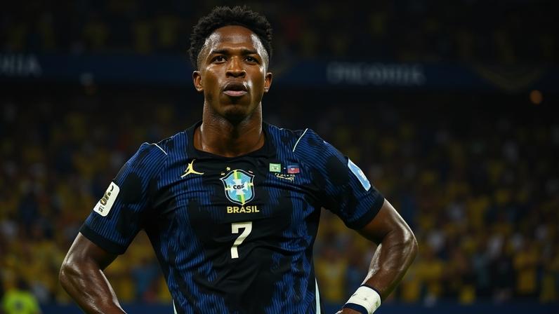 Vini Jr comemora gol do Brasil sobre o Haiti em partida da Copa do Mundo