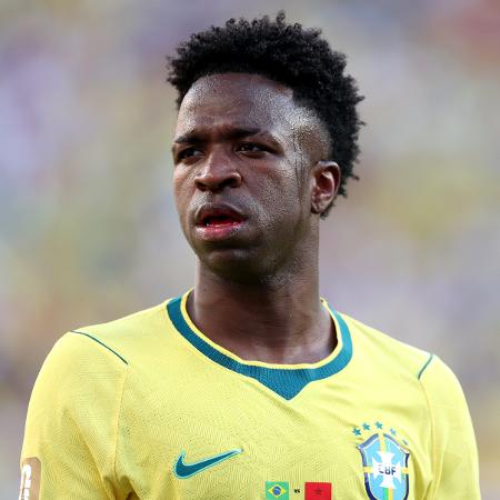 Vini Jr em ação durante Brasil x Marrocos, jogo da Copa do Mundo