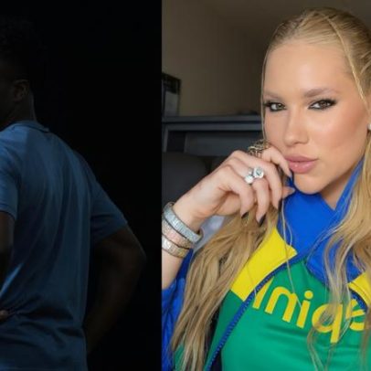 Vinícius Júnior acena para arquibancada com Virginia no estádio e agita a web