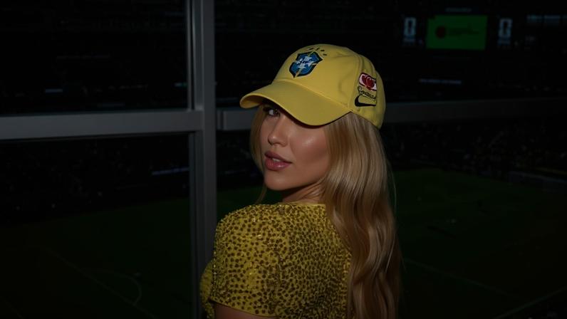 Virginia no camarote do MetLife Stadium, na Copa do Mundo