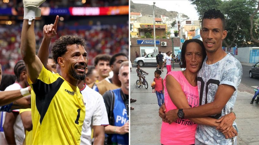 Na imagem, Vozinha (esq.) após o fim do jogo contra a Espanha, e (dir.) em publicação nas redes sociais com a sua mãe, Ana Évora