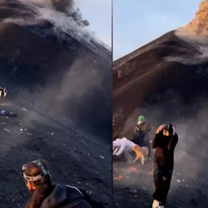 Turistas quase atingidos por fogo perto de vulcão em erupção na Guatemala